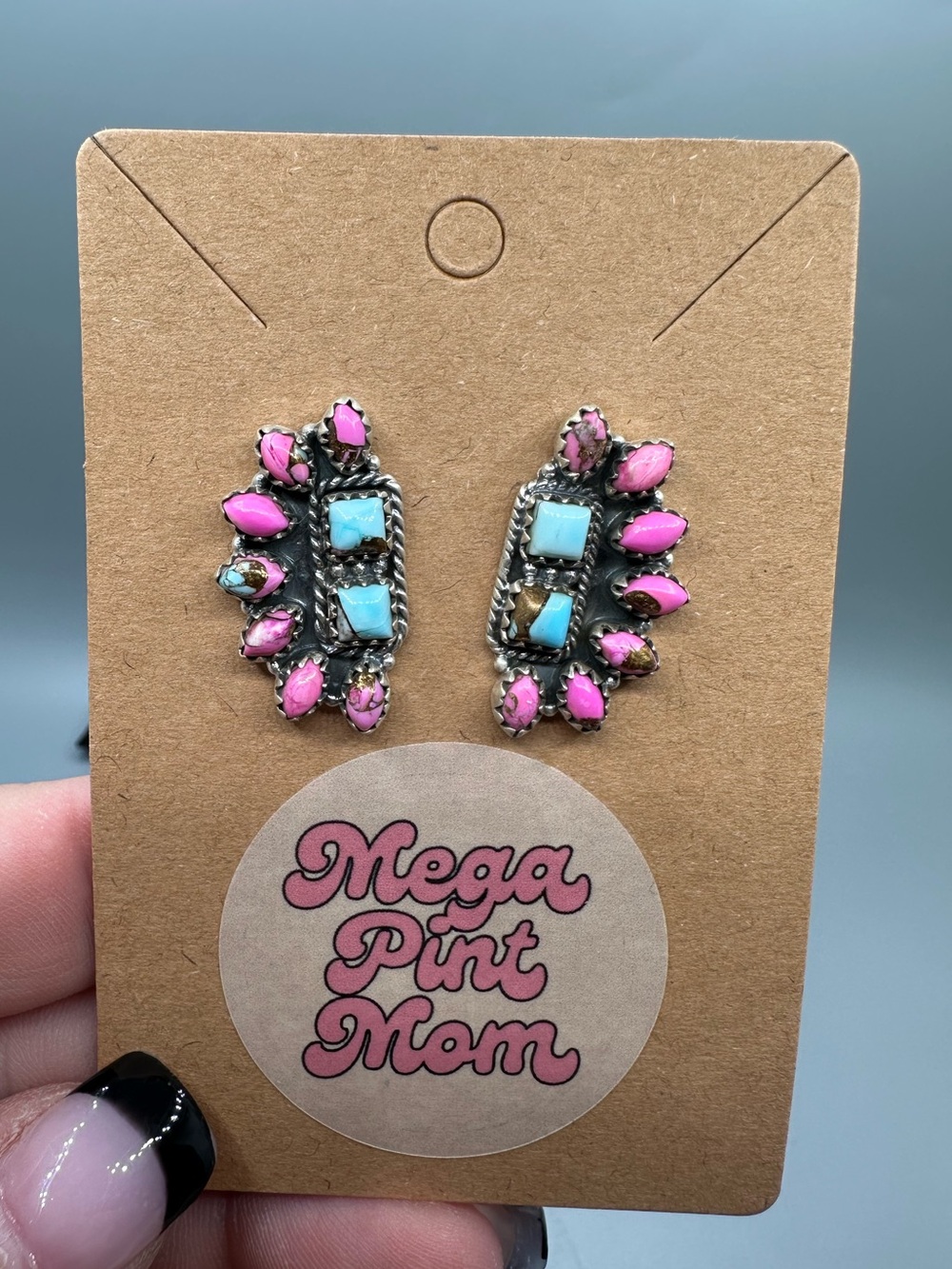 Cotton Candy Dahlia Turquoise Sterling Silver 925 Handmade Half Cluster Earrings